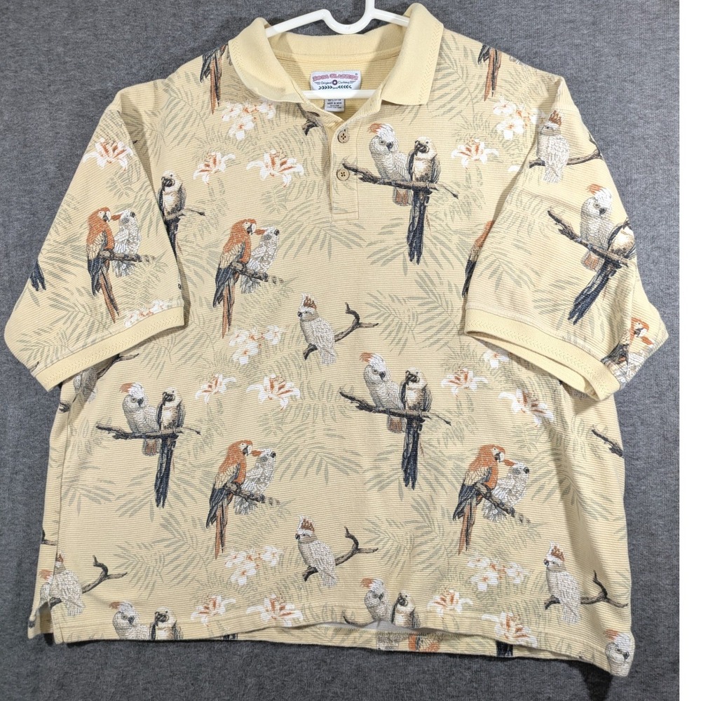 Boca Classic Mens Polo Shirt Yellow Parrots Tropical‎ 100% Cotton Size XXXL